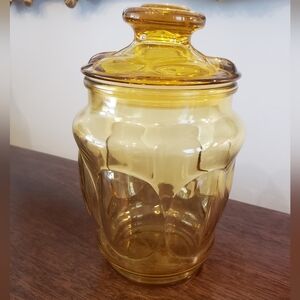 Vintage Jar with Lid Thumbprint Amber Imperial Glass Co.